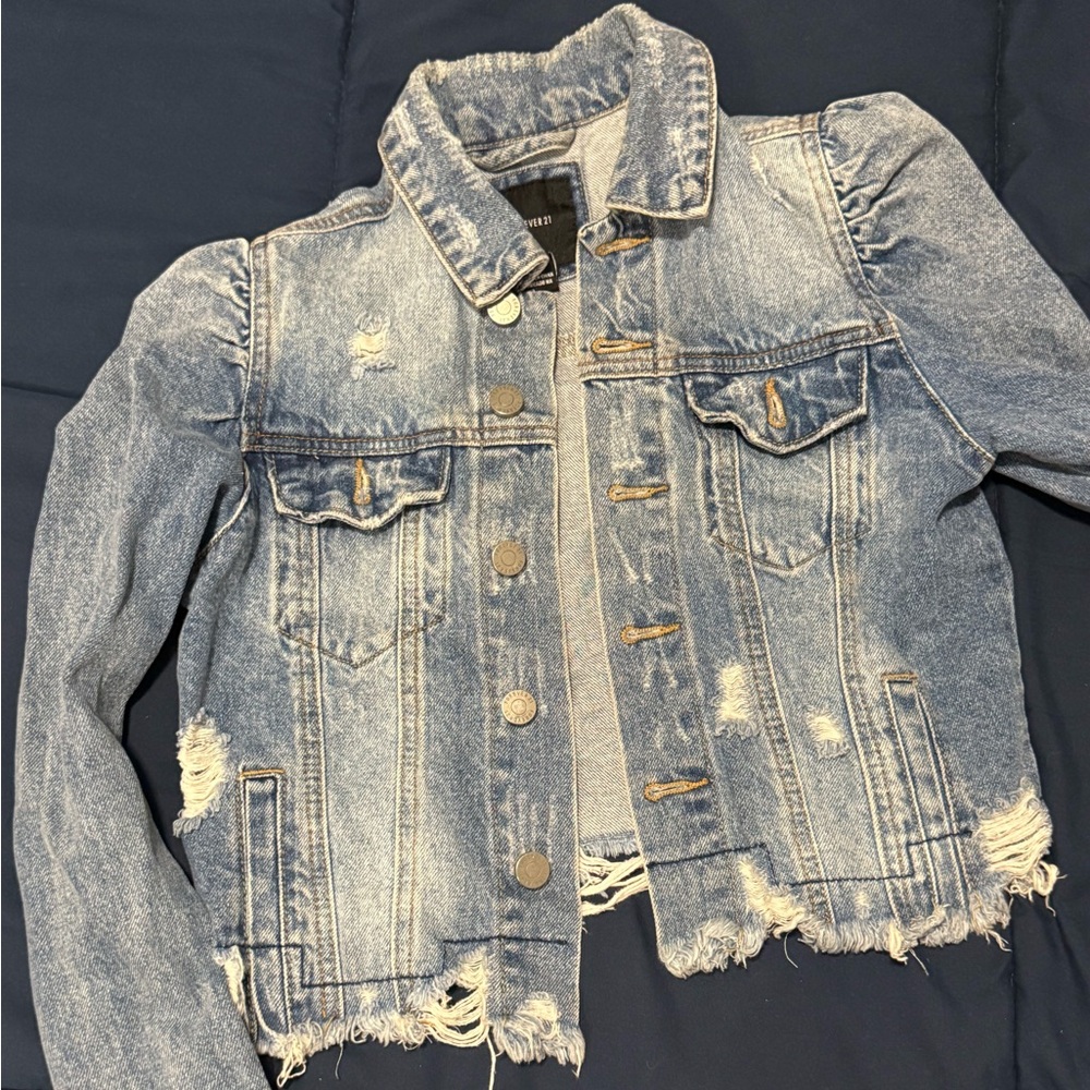 Forever 21 Blue Distressed Jean Jacket